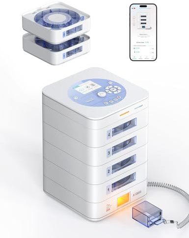 IDEERFIT Tablettenspender, Tablettenbox mit App, 4 Tabletts, bis 56 Tage | Automatische Ausgabe, Fernzugriff und 22-ml-Fächer; Gerät, App und Sprachansagen nur auf Englisch, Chinesisch oder Japanisch