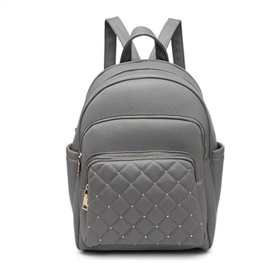 JFY Quilted Check Pattern Backpack (Dark Grey)