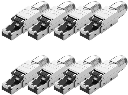 Quevati Netzwerkstecker Cat7 werkzeuglos mit 10 Gbit/s, RJ45 Lan Stecker Cat 7 Werkzeuglos POE für Cat7 Cat6A Verlegekabel, Cat 7 Stecker Werkzeuglos Vollgeschirmt STP, AWG 23-26, 8 Stück