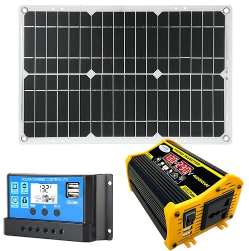 Complete Solar Power Kit: 18W Panel, 12V Inverter, 30A Charge Controller, Waterproof Solar System for Motorhomes and Camping(Black)