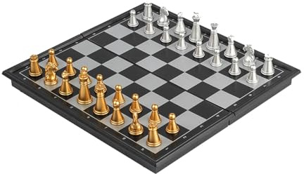 Schachbrett Magnetisches, faltbares Schachspiel, tragbares Reisebrettspiel, Lernspielzeug for Erwachsene und Kinder, Geschenke for Männer und Frauen, 20 x 20 x 2 cm brettspiele(Gold Silver)