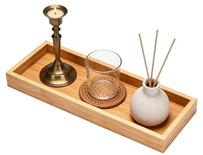 Yotlein Bambus Serviertablett, 29 * 11 * 3cm, Badezimmer Tablett, Dekotablett Holz Rechteckig für Arbeitsplatte, Waschtisch, Küchenspüle & Toilettenschüssel Dekorativer Organizer