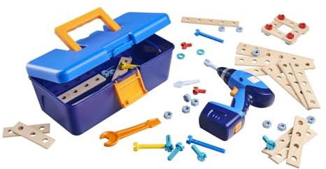 Eichhorn Construct Werkzeugbox – 65-teiliges Konstruktionsspielzeug mit Bohrmaschine, Schrauben & Bauteilen, kombinierbar mit Allen Sets, FSC®-zertifiziertes Holz, ab 3 Jahren