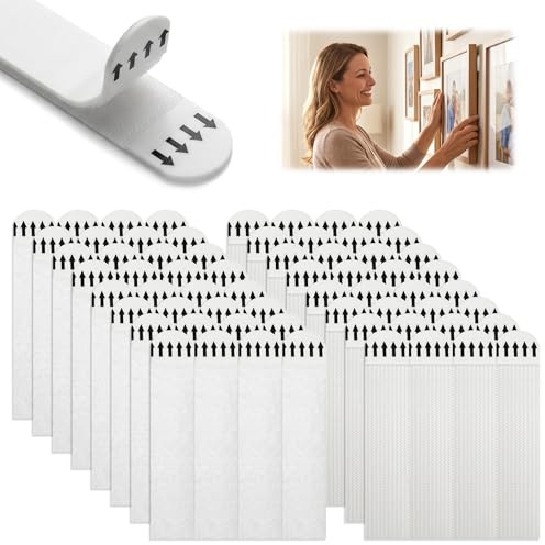 72 Stück Bildaufhänger Klettband Selbstklebend, Bilder Montagestreifen | Klebehaken Bilder Aufhängen Ohne Bohren, Weiß Klebenagel Wand für Bilderrahmen für Fotorahmen, Postern, Dekorationen