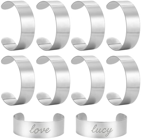 CRAFTYMELODY 10 Stück Edelstahl Manschetten Armband Rohlinge 61.5x20mm/2.42x0.79 Zoll Verstellbar Prägung Gravur Offen Metall Manschetten Armreifen Armbänder