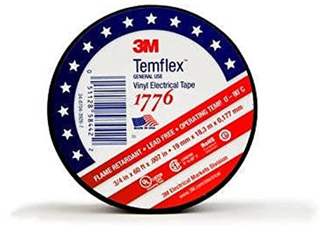 3M 1776-3/4x60' Temflex Cinta Eléctrica de Vinilo, 1776, 3/4 x 60', Negro
