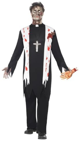 Smiffys Mens Zombie Priest Costume (L) (Black/White)