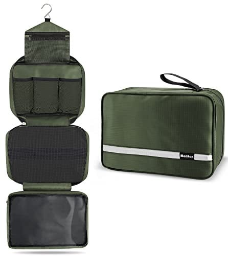 Maliton Large Hanging Toiletry Bag, Waterproof, Green, 4 Compartments, Foldable Travel Toiletry Bag for Business Trip, Vacation, Gym Shower & Outdoor Activities