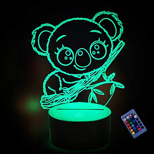 YTDZLTD Optische Täuschung 3D Koala Nacht Licht 16 Farben Andern Sich Fernbedienung USB-Strom Touch Schalter Dekor Lampe LED Lampe Tisch Kinder Geburtstag Weihnachten Geschenk