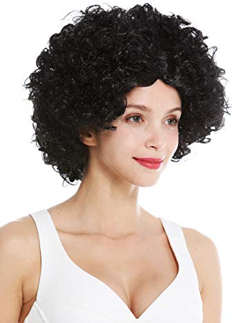 WIG ME UP - DH1101-ZA103 Perücke Damen Karneval Fasching Funky 60er 70er Funk Afro Locken Mittelscheitel Schwarz