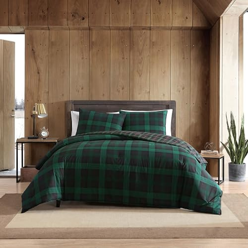 Eddie Bauer - King Duvet Cover Set, Soft & Reversible Cotton Bedding with Button Closure, 3 Piece Bed Set with Matching Pillowcases (Woodland Tartan Green)