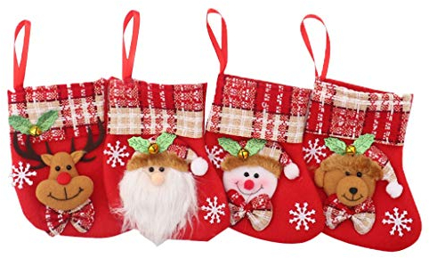 carol -1 Deco 4er Set Filz-Nikolausstrumpf Weihnachtsstrumpf Deko Kamin Christmas Stocking Nikolausstiefel zum Befüllen und Aufhängen Groß Ideale Weihnachtsdekoration-Schneemann