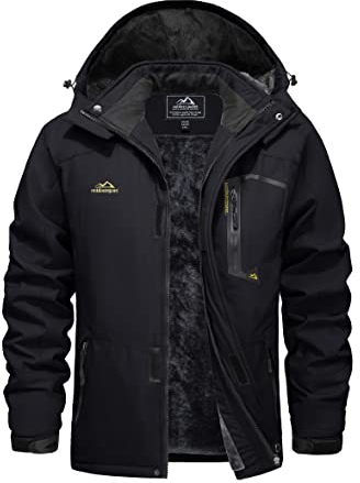 EKLENTSON Herren Winterjacke Skijacke Gefütterte Warme Wanderjacke Schnee Jacke mit Kapuze, (Schwarz, XXL)