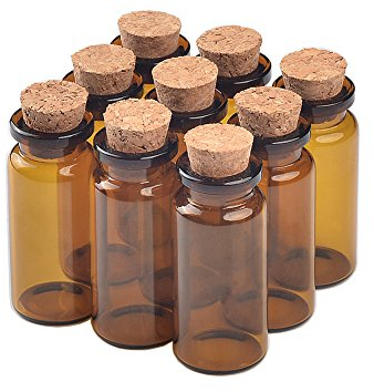 50pcs 10ml Mini Botellas de Vidrio con Corcho, Lindo Tarro Pequeño de Botellas de Vidrio, Mini Botella Marrón para Bricolaje, Manualidades