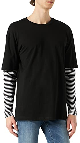 Urban Classics Men's Longsleeve T-Shirt Oversized Double Layer Striped Ls Tee, Black, X-Large
