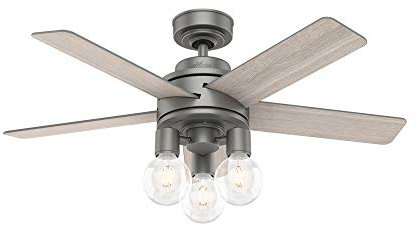 Hunter Hardwick Indoor Ceiling Fan with LED Lights and Remote Control, 44, Matte Silver