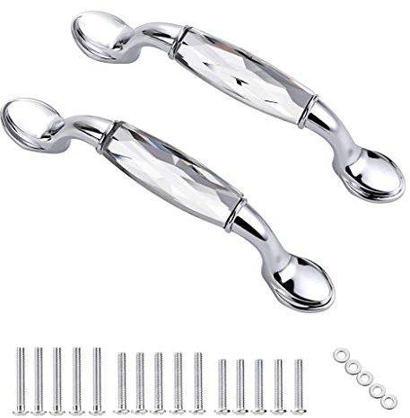 IGNPION 2pcs Crystal Drawer Handles Drawer Wardrobe Kitchen Door Knob Cabinet Pull Door Handle Cupboard Hardware for Home Decorating Curved,Small