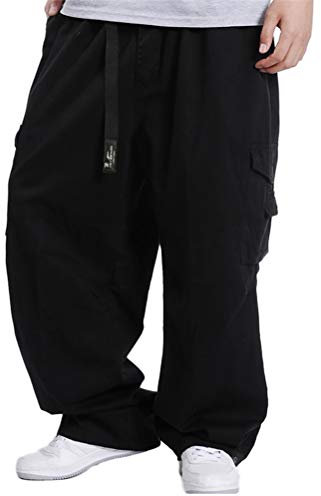 ORANDESIGNE Uomo Hip Hop Cargo Pantaloni Multi Tasche Gamba Larga Jeans Baggy Pantalone da Lavoro Military Viaggio Sport Pantalone con Cerniera E Nero XL