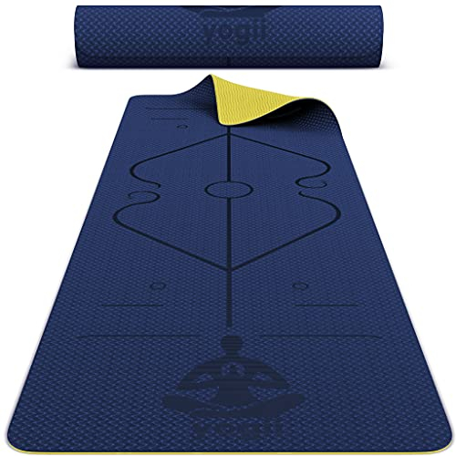 Yogii Esterilla Yoga Antideslizante - Pilates y Fitness Gruesa - Colchoneta Gimnasia - Deporte - Materiales Ecológicos - 183 x 61 x 0.6 cm -Azul/Amarillo