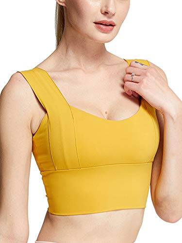 Sport-BH für Frauen, einfarbig, Sport, Bustier, Workout, Laufen, Shirts, Yoga-Tanktop, niedriger Hals, breiter Träger, Schlankheitsweste, gelb, XX-Large