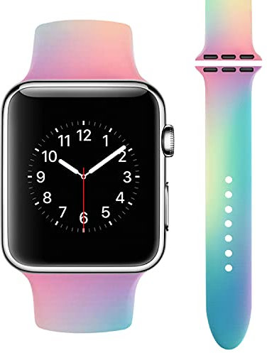 Vozehui Compatible avec Le Bracelet iWatch 38mm 40mm 42mm 44mm, Motif de Couleur Tie-Dye en Silicone, Bracelet de Sport de Remplacement étanche pour iWatch Series SE 6 5 4 3 2 1, Femmes Hommes