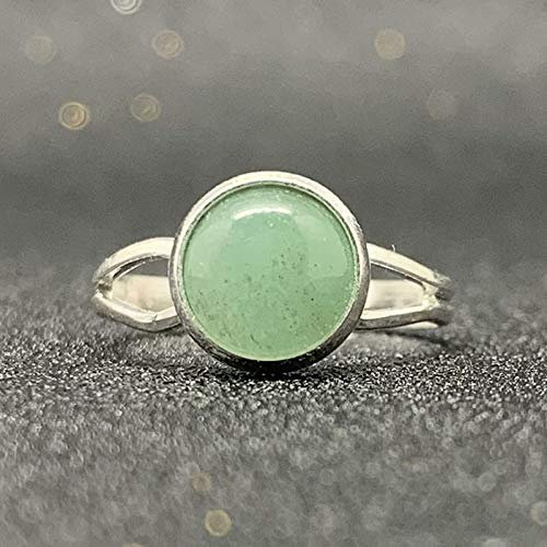 ASDFY Natürlicher Grüner Aventurin-Ring Kristall Runder Silberner Ring Verstellbarer Offener Stein Der Frauen Ringe Reiki-Balance Knöchel-Finger-Ringe Ewigkeitsring Für Frauen, Mädchen, Männer