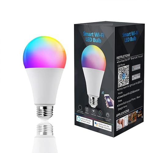 Bombilla LED Inteligente WiFi Luz Alexa Regulable 16M Colores Blanco Calido Frio, E27 E26 9W equivalente 60W 800lm, Compatible Echo Google Home Bombilla Luces Lampara Ampolla RGB color claro