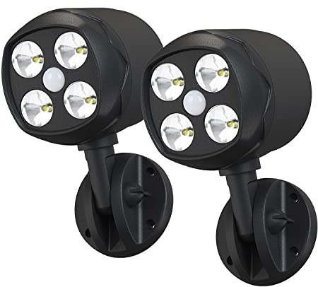 Quiltered Luces para exteriores con sensor de movimiento, funciona con pilas, luces de detector de movimiento de 600 lm para exteriores, luz LED de seguridad de 6000 K, foco alimentado por pilas para
