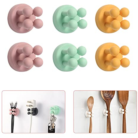 WEKIWGOT 6 Piezas Soporte Cepillo de Dientes de Silicona, Porta Cepillo de Dientes Montado en la Pared Multifunción Impermeable Autoadhesivo Soporte de Baño Cocina Sala de Estar Oficina