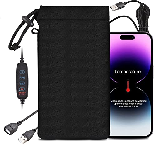 COOWOO Handy-Heiztasche, schnell wärmend, USB-Smartphone-Wärmertasche, verhindert automatisches Abschalten bei extrem kaltem Zustand, passt auf Universal-Handys, Schwarz