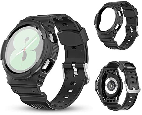 UFinetech Bracelet Galaxy Watch 4 40mm avec Bumper Etui, Bracelet Galaxy Watch 5 40mm Robuste Band Étui de Protection, Sport Militaire Anti-chocs TPU Remplacement Bracelet Montre Homme Femme, Noir