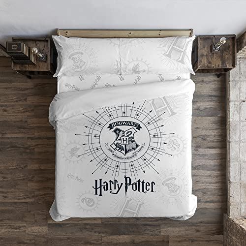 Belum Harry Potter Bettbezug mit Knöpfen, 100% Baumwolle, Modell Dormiens Draco, weiß, für 90 cm breite Betten (155 x 220 cm)