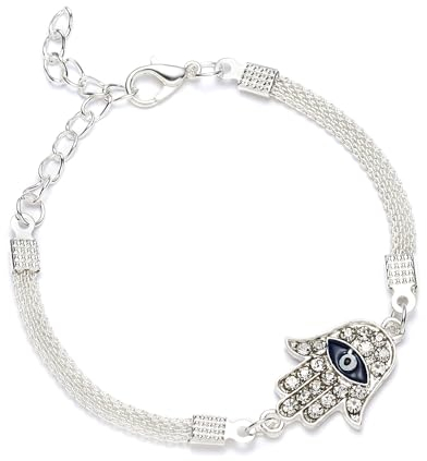 Wendalern Silberner Böser Augen Hamsa Armband Kubischer Zirkonia Fatima Hand Charms Armband Sideway Cz Hamsa Hand Armband Glücklicher Böser Augen Armband Schmuck Für Frauen Und Männer
