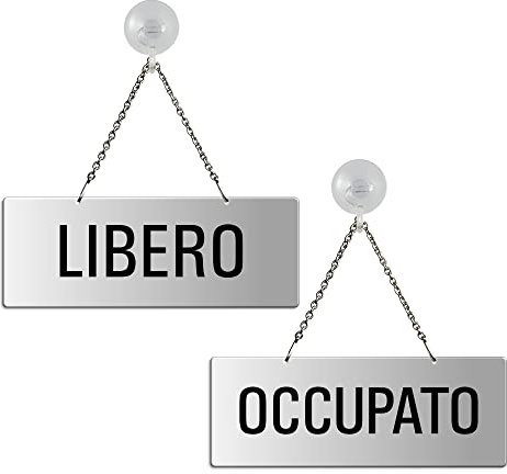 Cartello Libero - Occupato 175x65 mm Materiale allumino argento con catenella e ventosa 31229-ES