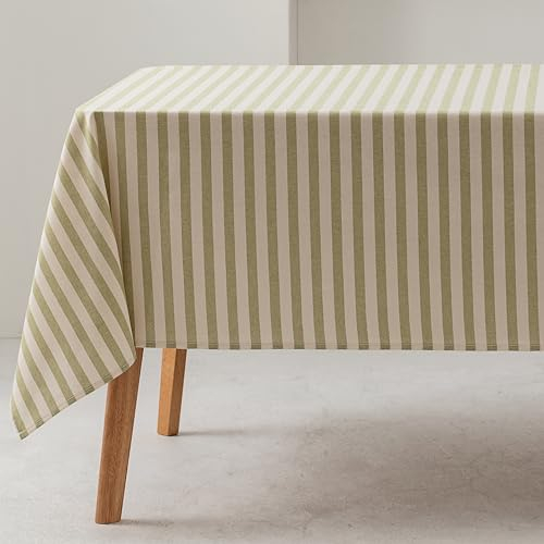 GAMUSI Rechteckige Tischdecke, gestreift, grün, wasserdicht, Stoff, 100 % Baumwolle, waschbar, Innen- und Außenbereich, 140 x 100 cm