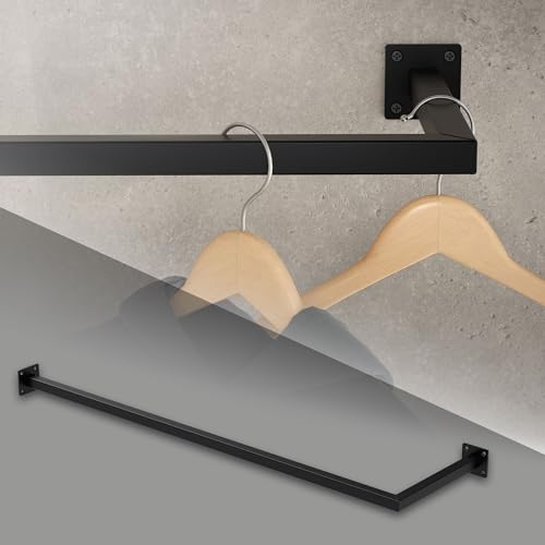 ML-Design Kleiderstange Übereck für die Wand, T30cm x B110cm, Schwarz, aus Stahl, rostfrei, Garderobenstange L-Form, Kleiderständer Wandmontage, Kleidergestell Garderobenhalter, inkl. Montagematerial