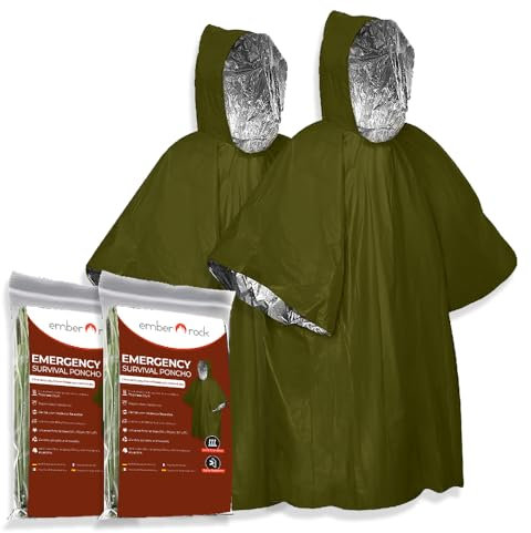 Emergency Survival Rain Poncho - 2 Pack Thermal Mylar Foil Blanket - Reversible Waterproof Heat Retention Rain Protection - Bushcraft Outdoor Gear