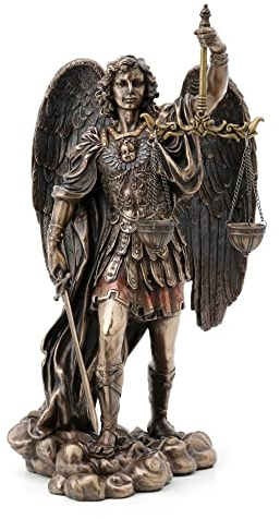 SIGNES GRIMALT Statue aus Kunstharz, Antic Linie: Erzengel Michael Schwert und Waage der Gerechtigkeit, H 29 cm