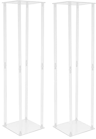 2 Stück Hochzeit Blumenständer Acryl Hochzeit Geometrisch Blumenvase Säule Stand für Hochzeit Party Geburtstagsfeier Heimdekoration Abendessen (Transparent)