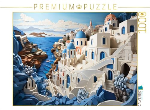 CALVENDO Puzzle Santorini in Papierschichtkunst | 1000 Teile Lege-Größe 64 x 48 cm Foto-Puzzle für glückliche Stunden
