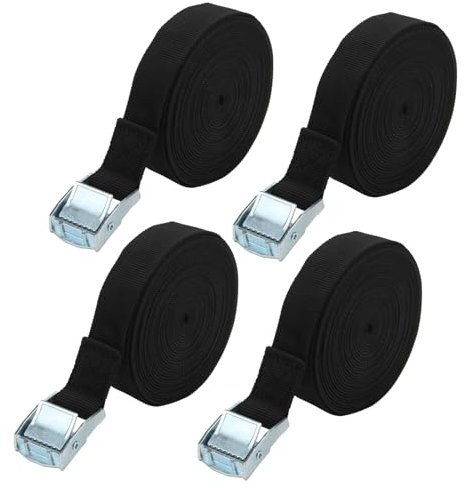 4 Pack Cam Strap, Tie Down Straps, 5m x 2.5cm Lashing Straps, Black Cam Buckle Straps for Car Luggage Cargo Trailer