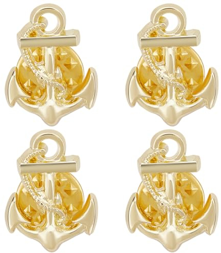 WEBEEDY 4 Stück Anker-Brosche Anstecknadel Goldene Anker-Schmucknadel Brosche Marineblaue Anstecknadeln Anhänger Mantel Anzug Jacke Hochzeitsgeschenk Party Hemdkragen Zubehör