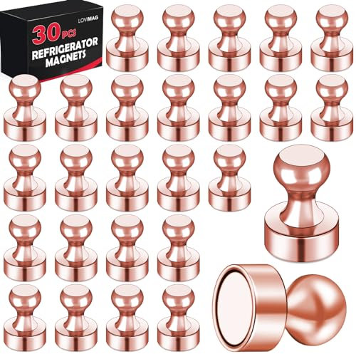 LOVIMAG 30 PCS Fridge Magnets, Strong Refrigerator Magnets Rose Gold Magnets for Whiteboard, Small Neodymium Magnet for Fridge, Metal Push Pin Magnets for Office, Classroom, Home, Decorative Magnet