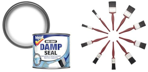 Polycell One Coat Damp Seal 500ML & Fit for The Job 10 pc Mixed Sizes Paint Brush Set for a Smooth Finish with Emulsion, Gloss