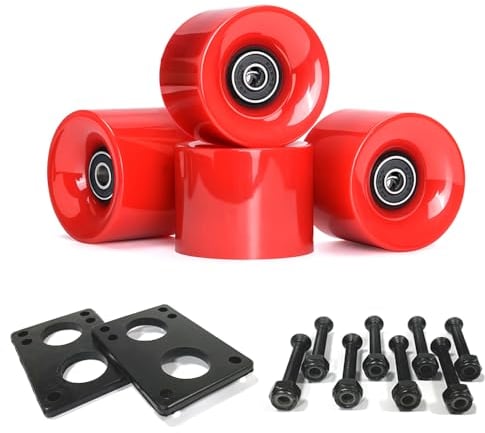 LOOEEL 70 mm Longboard-Räder, 80 A, enthält ABEC-9-Kugellager und Abstandshalter, Skateboard-Riser-Pads, Skateboard-Hardware-Schrauben, passend für Ihre Longboard-Skateboards. Rot