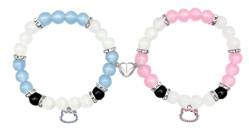 BJPERFMS Kitty Freundschaftsarmbänder, 2PCS Kitty Armband Matching, Sanrio Kitty Bracelet, Partnerarmband, Personalisiertes Bracelet, Schmuck Armbänder Geschenke für Freundinnen Bff Kinder