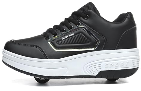 AXUIUVXZ Laufschuhe mit Rollen, Turnschuhe, einziehbare technische Skateboard-Schuhe, modische Skateboard-Schuhe, Rollschuhe, Outdoor-Training, Kinder, Teenager, black-42EU
