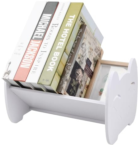Dibotell Desktop-Bücherregal,Kleiner Schreibtisch,Kinder-Bücherregal,Mini Festes Bücherregal für Zeitschrift Kinderzimmer Wohnzimmer Schlafzimmer Küche (Weiß)