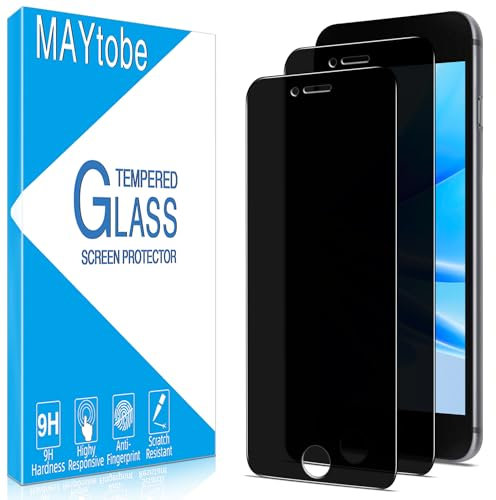 MAYtobe 2 Pack Privacy Screen Protector for iPhone SE, SE 2, Anti Spy Tempered Glass, Case Friendly, Anti-Scratch, Ultra Resistant, Touch Sensitive, Bubble Free