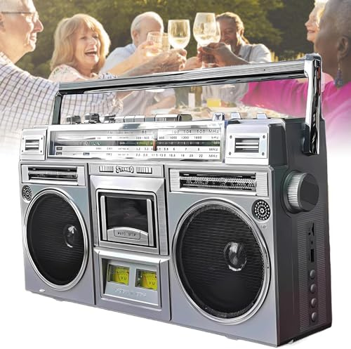 Retro Cassette Boombox, 80s Style Street Bluetooth Boombox Cassette Player with AM/FM Radio, Support SD/USB Input,Convert Cassettes to USB/SD